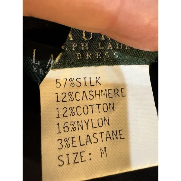 Lauren Ralph Lauren Black Knit Silk Cashmere Dress Size Medium Mock Neck Cutout - Image 6
