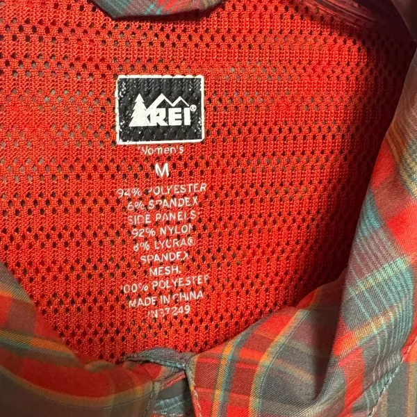 REI Co-op Plaid Shirt Long Sleeve Orange Gray Blue Medium - Image 2