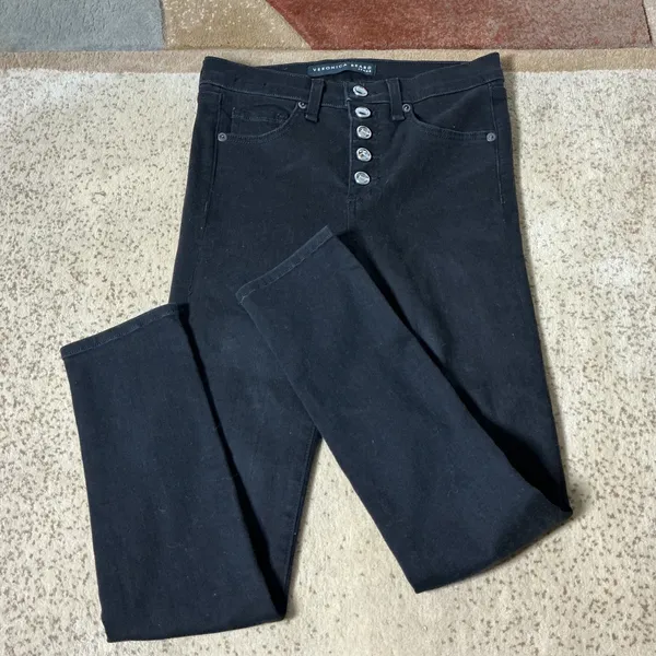 Veronica Beard Crystal Button High Rise Skinny Jeans Womens 26 Black Coal Glam - Image 6