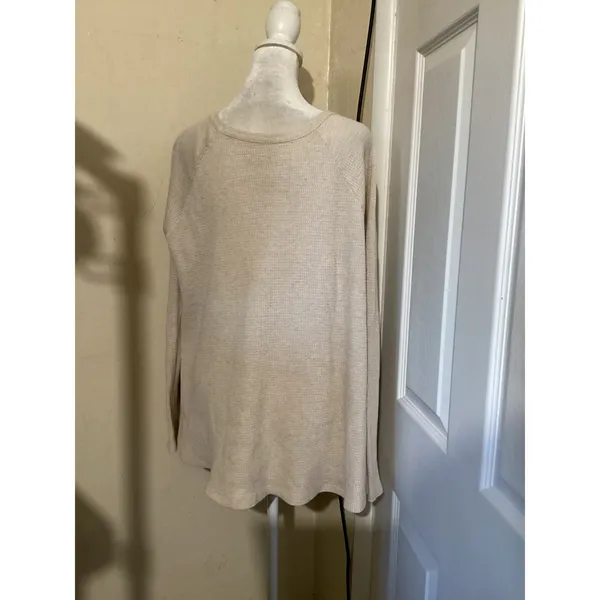 We The Free Free People Cream Waffle Knit Thermal Long Sleeve Top Large 0736 - Image 3