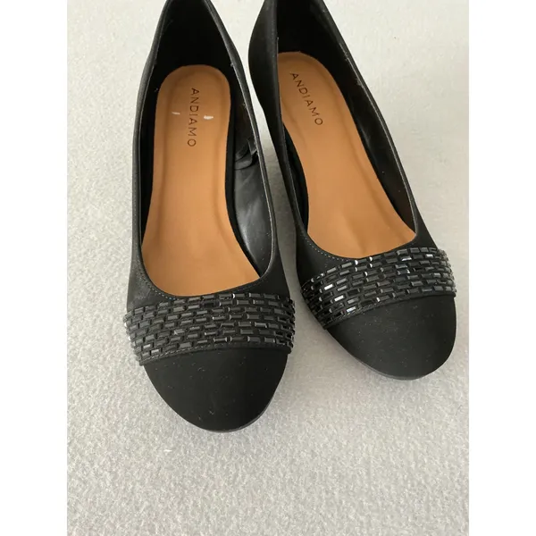 Andiamo Wedge Pumps Size 10 Black‎ Beaded Toe Slip On Shoes - Image 3