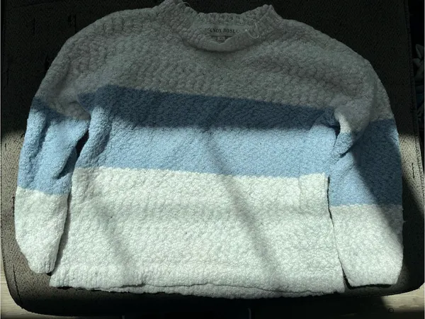 Knox Rose Cream and Dusty Blue Bouclé Stripe Sweater - Image 3