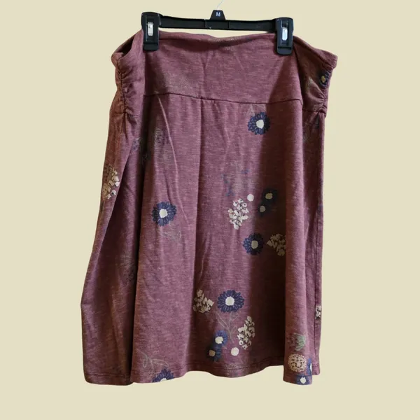 Toad & Co Burgundy Floral Organic Cotton Blend A Line Skirt - Image 2