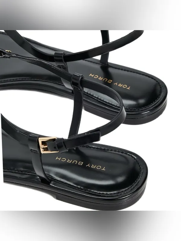 Tory Burch Ring T-Strap Sandal Black/Gold Size 7.5 Like New - Image 9