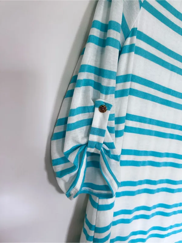 NWT PinkBlush Teal & White Striped Long Sleeve Maternity Mini Dress Size Large - Image 3