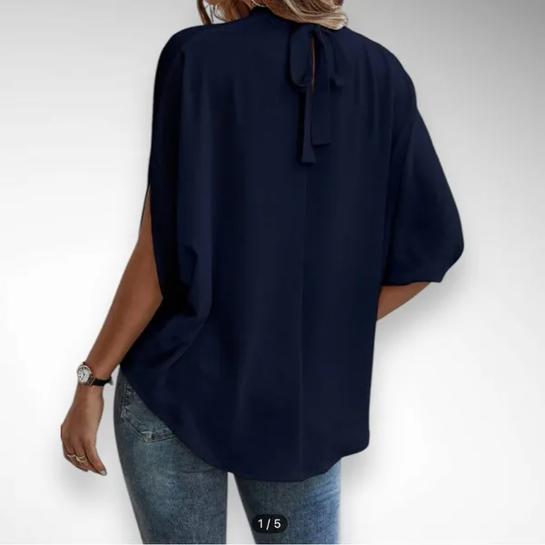 EMERY ROSE Women's Navy Tie Back Batwing Sleeve High-Low Hem Top Large | EUC - Image 2