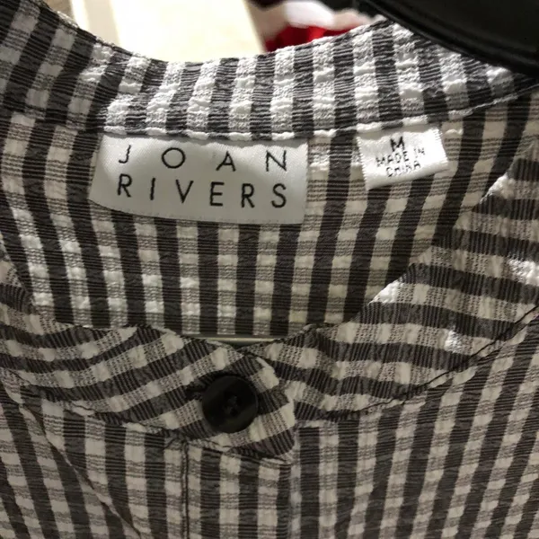 Black white gingham button up down long sleeve oversize shirt blouse priest neckline cuffed sleeves Measurement in pics, excellent condition - Image 3