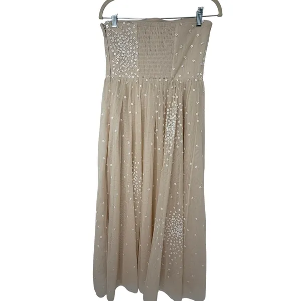 BHLDN Anthropologie Strapless Embellished Floral Fit & Flare Midi Dress Blush M - Image 4