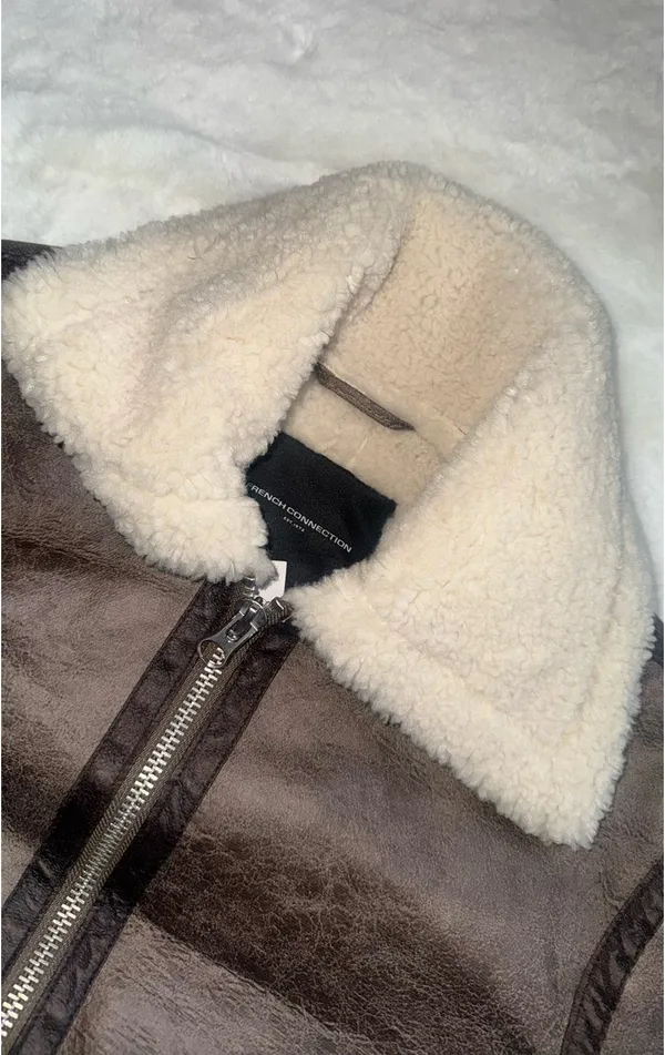 French Connection Vegan Shearling Zip Up Jacket - Image 4