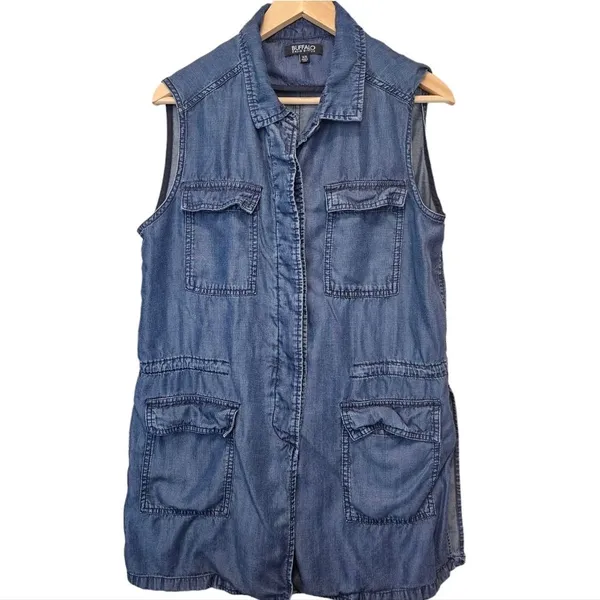 Buffalo David Bitton Lightweight Blue Denim Tunic Vest Medium‎ - Image 3