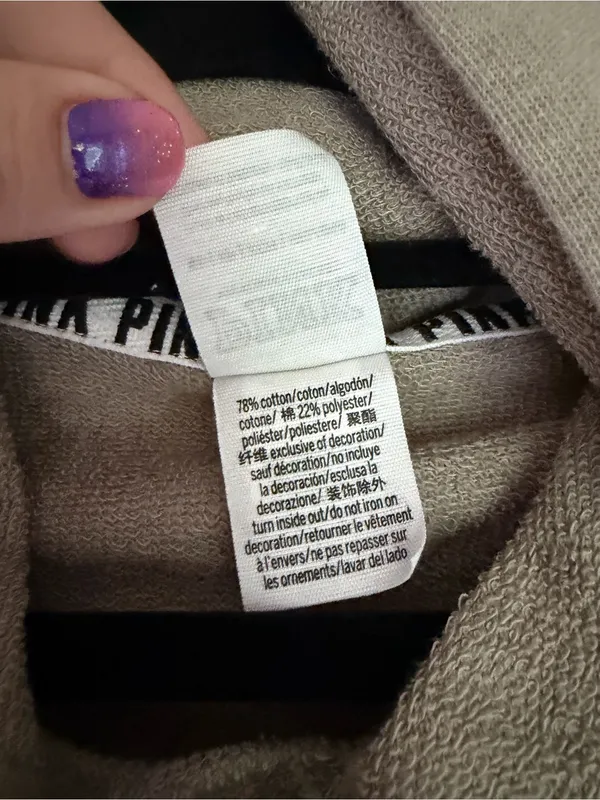VS PINK Olive Green Lace Up Sleeve Cropped Hoodie Sweatshirt Women’s Size XS - Image 7