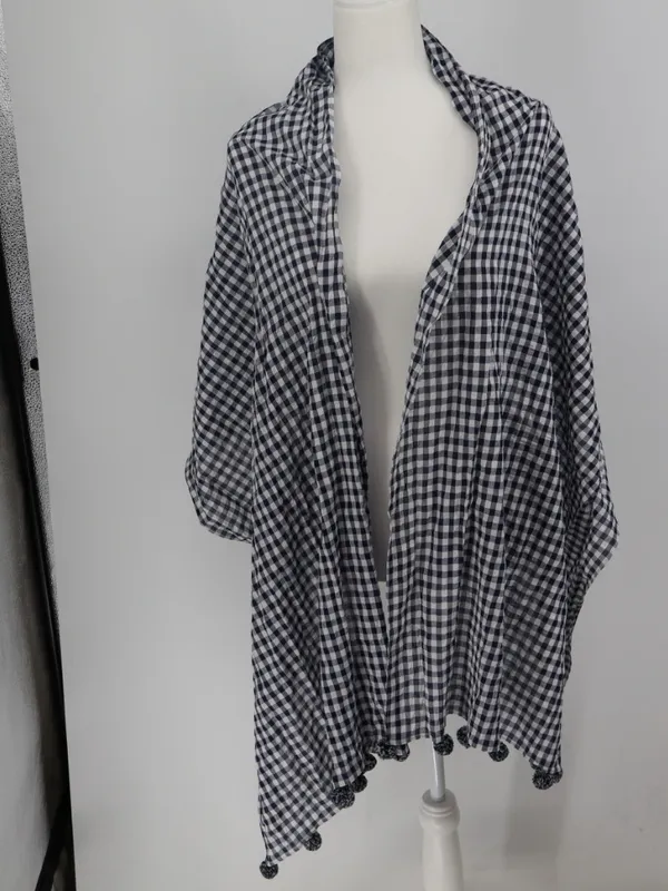 J.Crew Navy White Gingham Plaid Pom Pom Scarf 100% Cotton NWT Preppy Picnic - Image 8