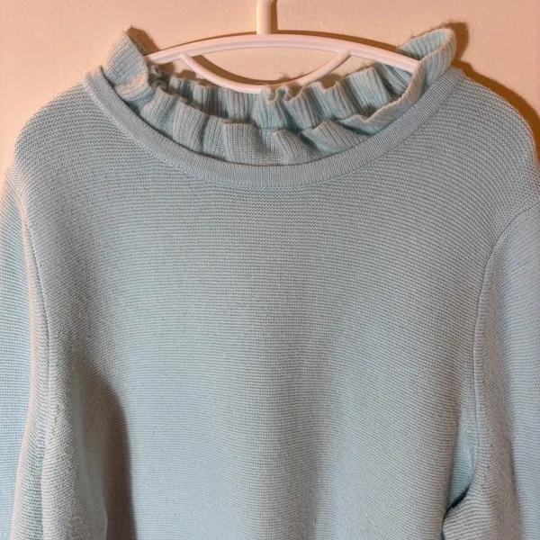 Talbots Plus Sky Blue Ruffled‎ Neck Textured Knit Sweater Size 3X - Image 2