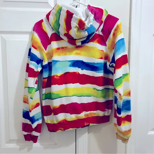 Ralph Lauren Watercolor Striped Rainbow Tie Dye Hoodie Size Large *no string - Image 6