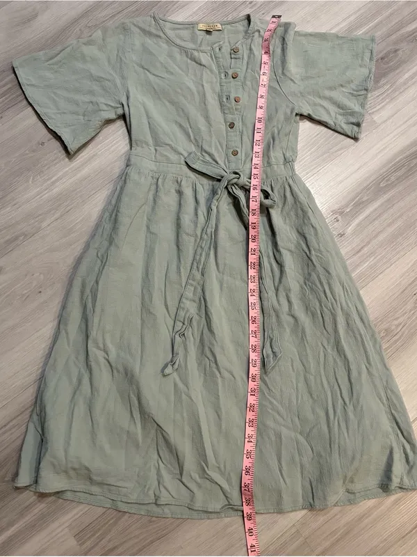 Polagram Sage Green Button-Front Midi with Tie Waist - Image 6