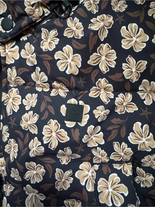 Rip Curl Black Puffer Jacket with Cream Floral Print - Image 11