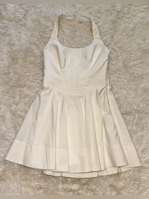 NEW HOUSE OF CB Sasha Halter white cotton Minidress Sz L - Image 4