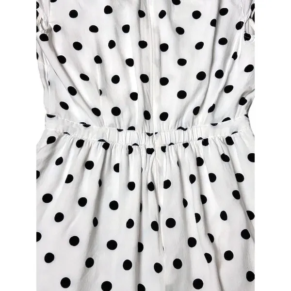 J.Crew Polka Dot Faux Wrap Mini Dress White Navy Blue Preppy Retro‎ Vibe Size 2 - Image 11