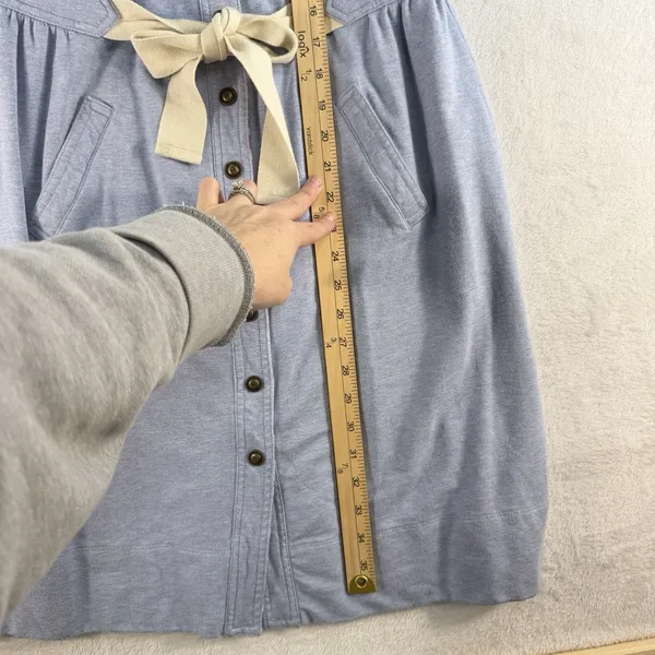 Anthropologie Allihop Sz L Apron Front Dress‎ Picnic Knee Length Blue Button Up - Image 11
