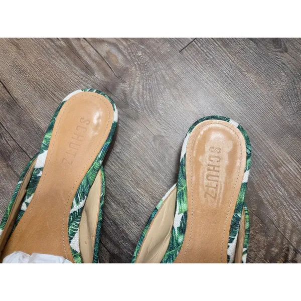 Schutz D’Ana Print Twisted Mule Palm Green White Slip On Point Toe Shoes 8.5B - Image 3