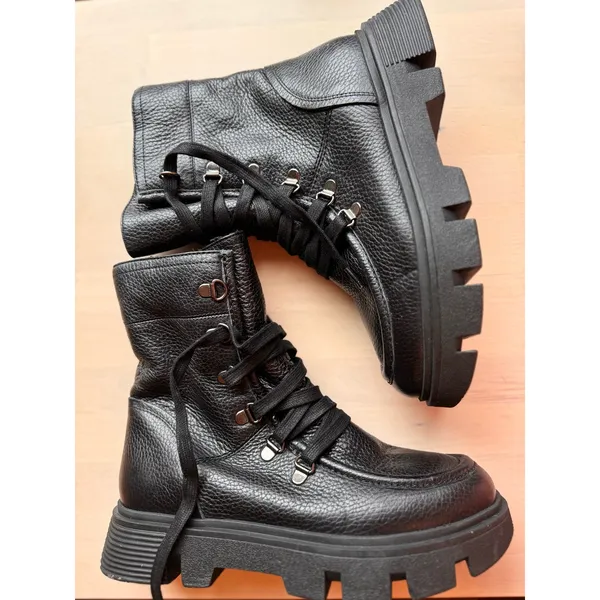 Geox Vilde Combat Boots Black Lace Up Edgy Street Style Size 38 US 8 - Image 3