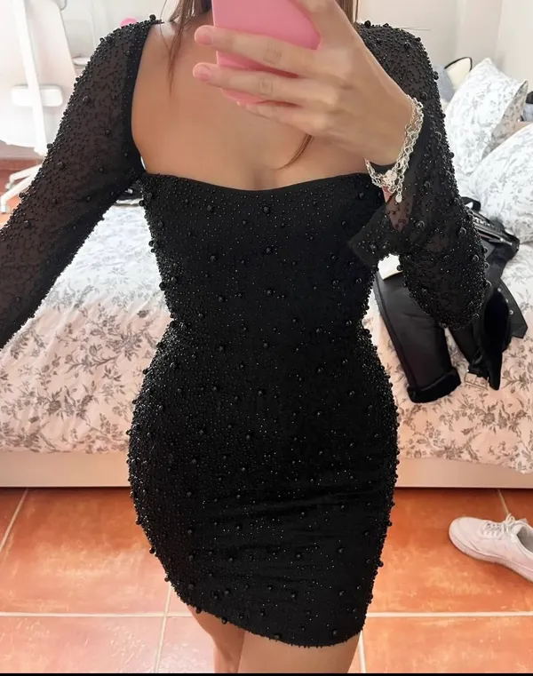 Oh Polly NWT MILAN Long Sleeve Embellished Corset Mini Dress in Black. Size 8 - Image 2