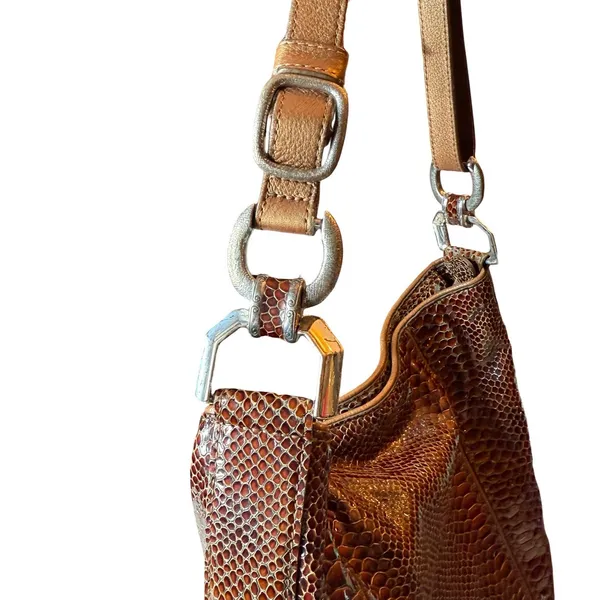 Vintage Brighton Set Brown Snake Print Purse Bag Slouchy Leather Matching Wallet - Image 4