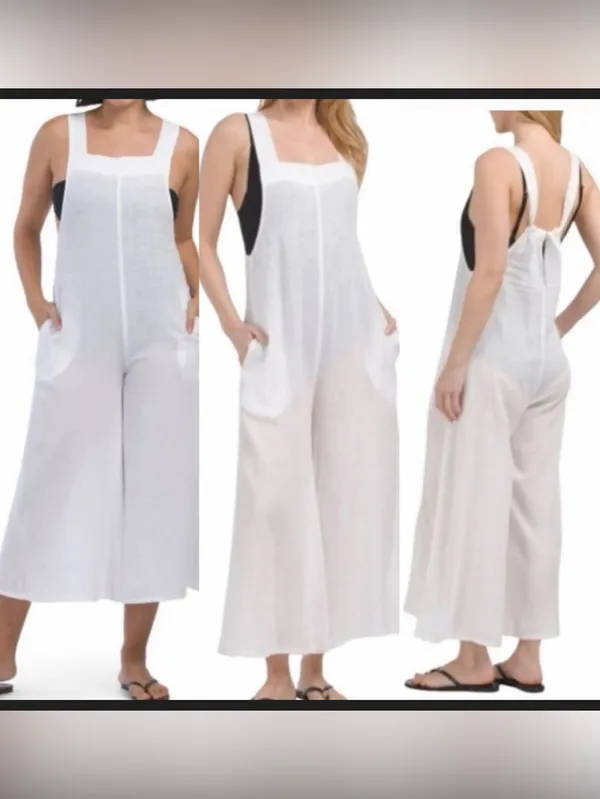 haute hippie white linen blend sheer bikini romper cover up - Image 2