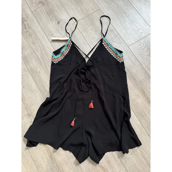 NWT Nanette Lepore Tribal Beat Romper Black Swim Coverup Size S‎ - Image 10