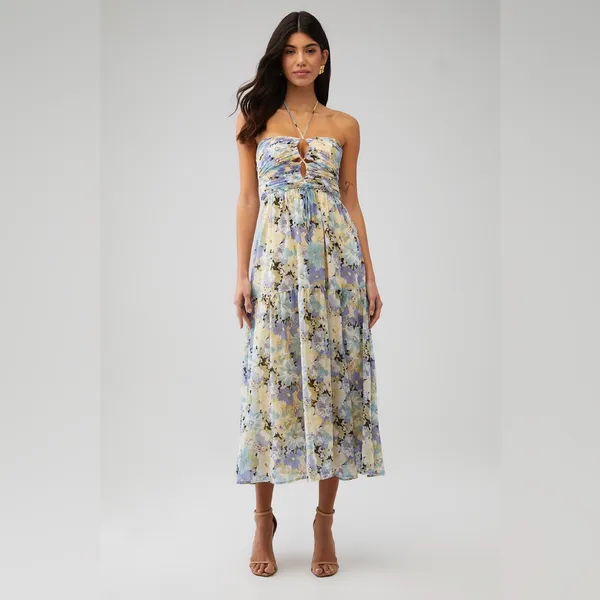 ASTR The Label Women's Rozina Blue‎ Green Floral Cutout Lined Maxi Dress - Image 5