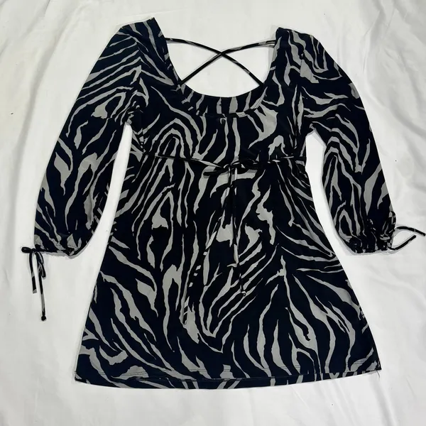 Vintage Y2K No Boundaries Zebra Print Cross Back Tunic Top / Mini Dress - Image 3