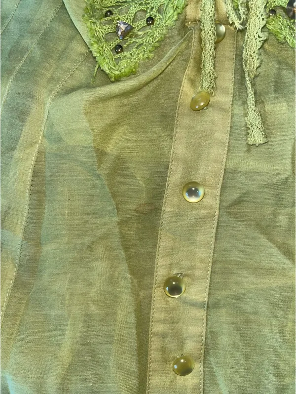 Y2K lime green top with butterfly sequin lace detail and button front - Image 6