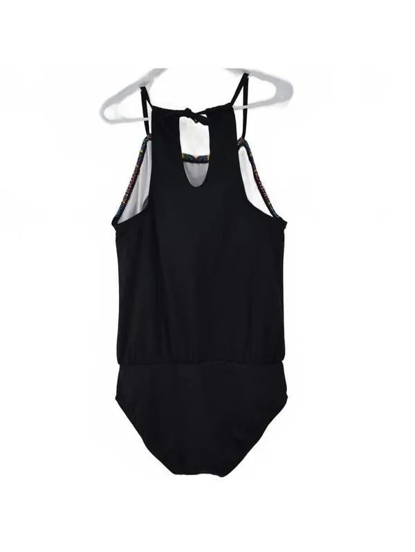 Cleanwater Geo Print High Neck Colorful One Piece Swimsuit Size Large - Image 2