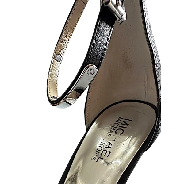 Michael‎ Kors Ankle Strap Sandals Women 8M Black Good Leather Kitten Heel - Image 9