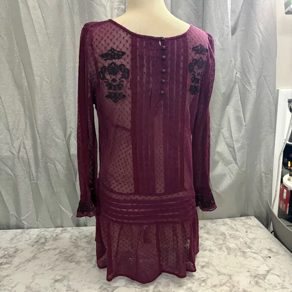 Free People maroon and Black enroidered sheer Jocelyn tunic top - Image 13