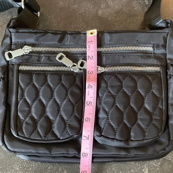 Black Quilted Crossbody Bag with Front Zipper Pockets - Image 3