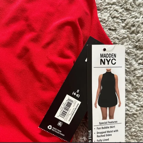Madden NYC Red Sleeveless Mock-Neck Ruche Dress - Image 8