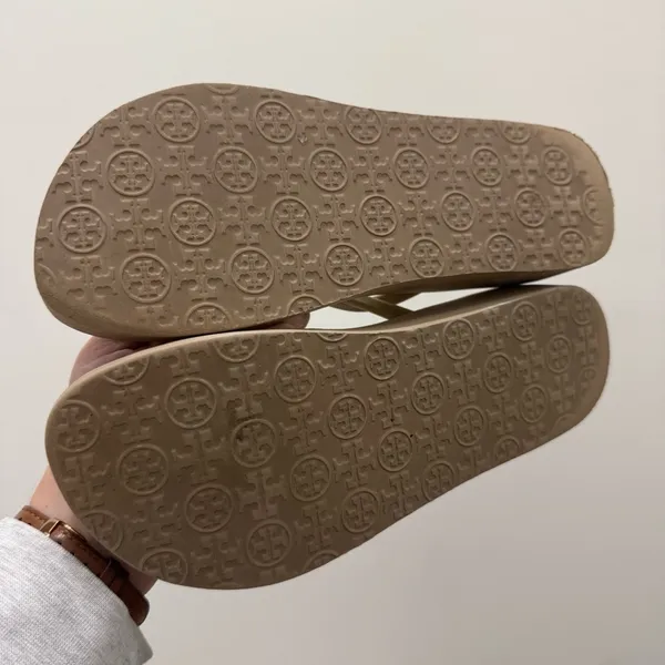 Tory Burch Beige Thin Wedge Logo Platform‎ Thong Flip Flops 10 - Image 4