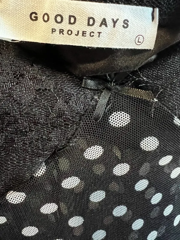 Good day projects‎ Black Polka Dot Lace femine dainty top size large - Image 2