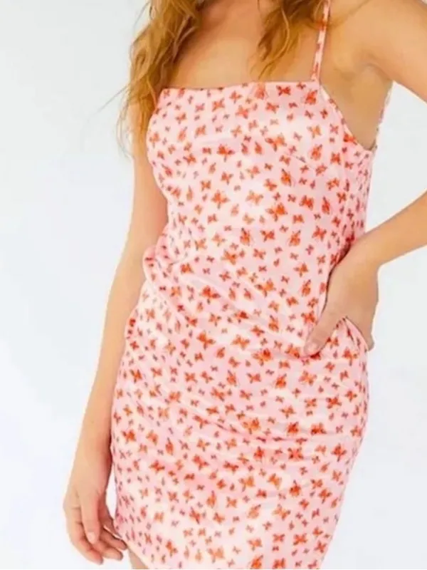 Urban Outfitters Pink Butterfly Satin Slip Mini Dress Y2K Size M - Image 6