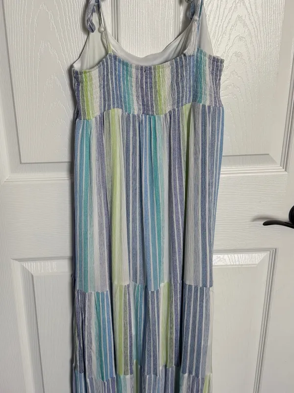In The Beginning Los Angeles Striped Layered Tie-Shoulder Maxi Dress Small - Image 4