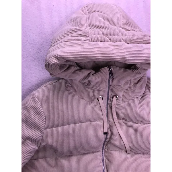 Sam Edelman Puffer Jacket Women Large Cream Corduroy Hooded Outerwear - Image 6