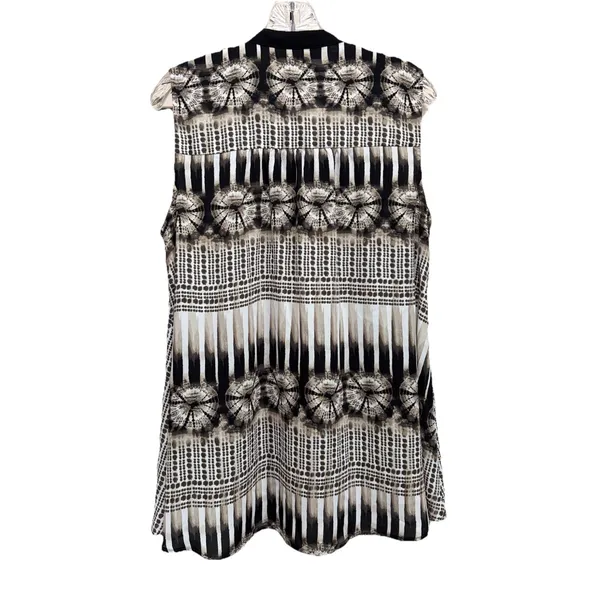 Alfani Blk/Gray Tie‎ Dye/Dots Chiffon Sleeveless Button Up Blouse Size 12 Boho - Image 4