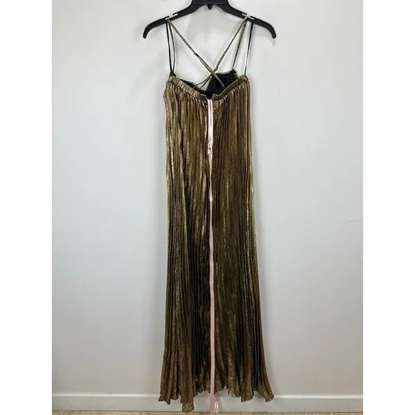 Lulus Brilliant Allure Gold Metallic Lurex Pleated Maxi Dress Formal Glam XS NWT - Image 9