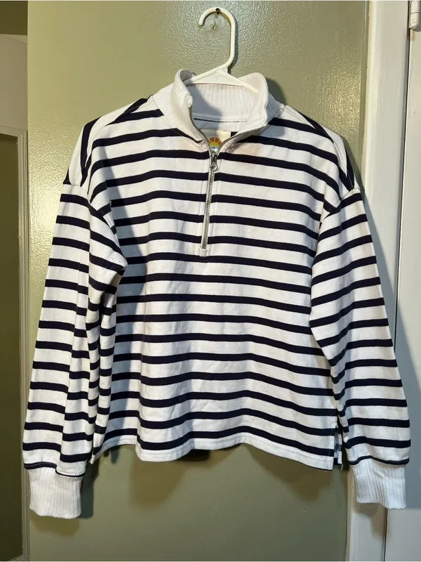 C&C California Women's Size Small Half Zip Sweatshirt White Navy‎ Stripes Cotton - Image 2