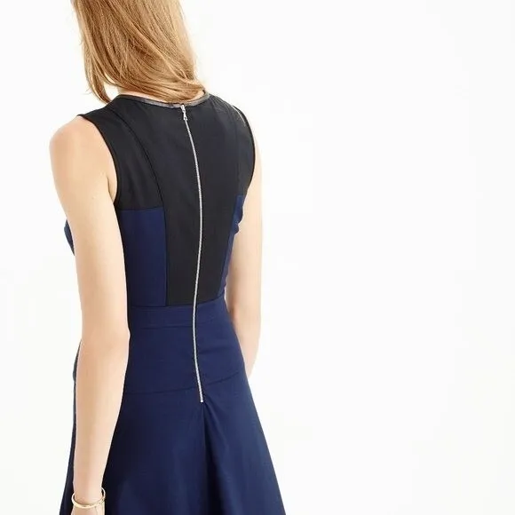 J. Crew Women's Size 6 Colorblock Dress Faux Leather Trim Navy Blue Black - Image 3