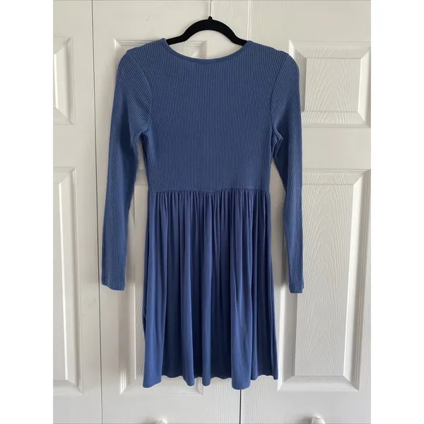 Altar'd‎ State Ribbed Keyhole Fit Flare Mini Dress Womens Size M Blue Boho Knit - Image 5
