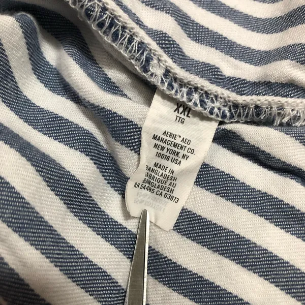 Aerie Blue and White Striped Button-Up Shirt With Pocket - Image 9