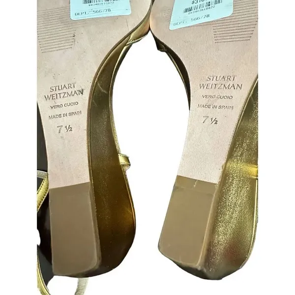 $425 Stuart Weitzman Gloria Leather Wedge Sandal Platino Metallic 71/2 - Image 8