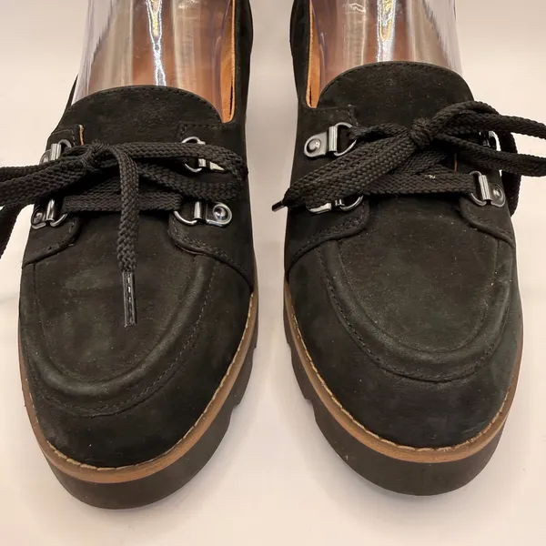 Vionic Teagan Black Suede Lug Sole Platform Loafers Womens Size 7 Moc Toe Lace - Image 2